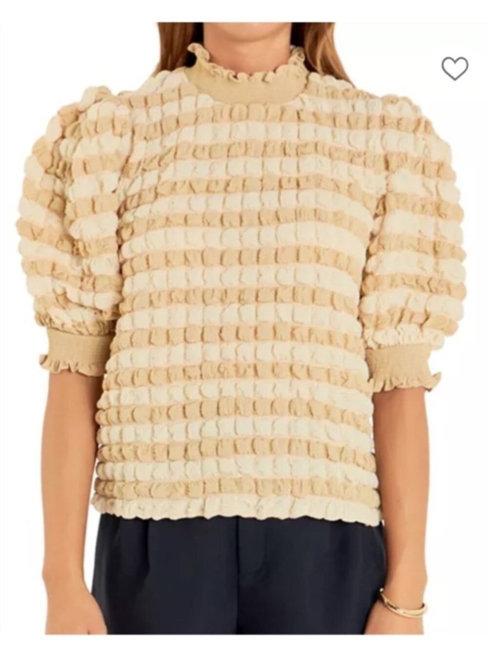 Anthropologie English Factory Women's Top Textured Mock Neck Short Sleeve Blouse - Picture 3 of 11